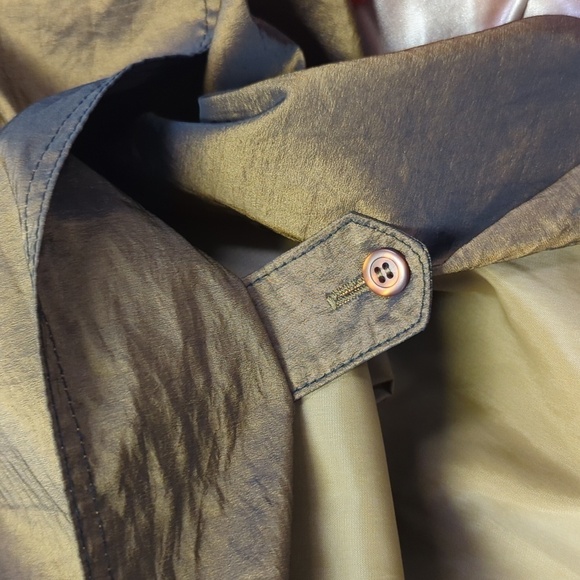 Oliver B Taffeta Double Breasted Trench Coat Green L retro vintage 90s y2k 80s - Picture 9 of 12
